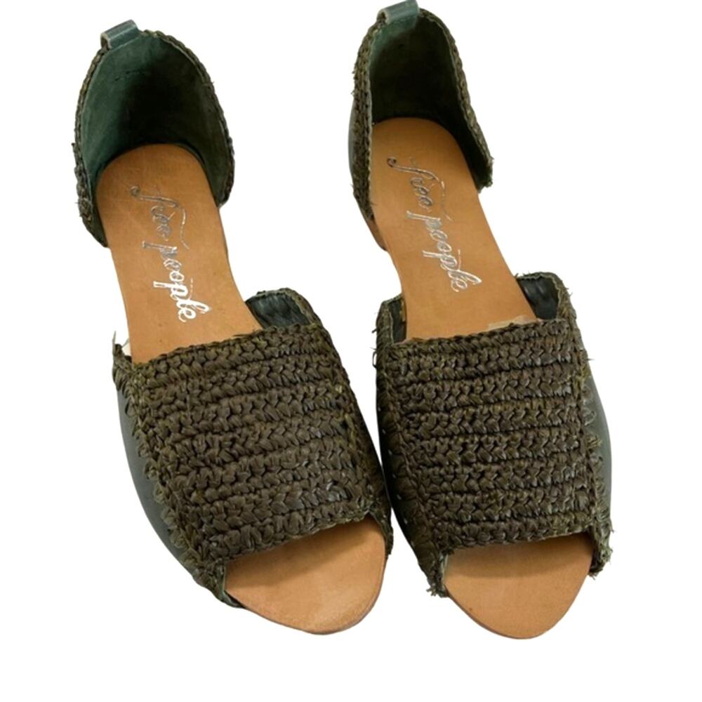 Free People Beaumont Woven Flat Sandals Olive Green Size 38 Boho Summer